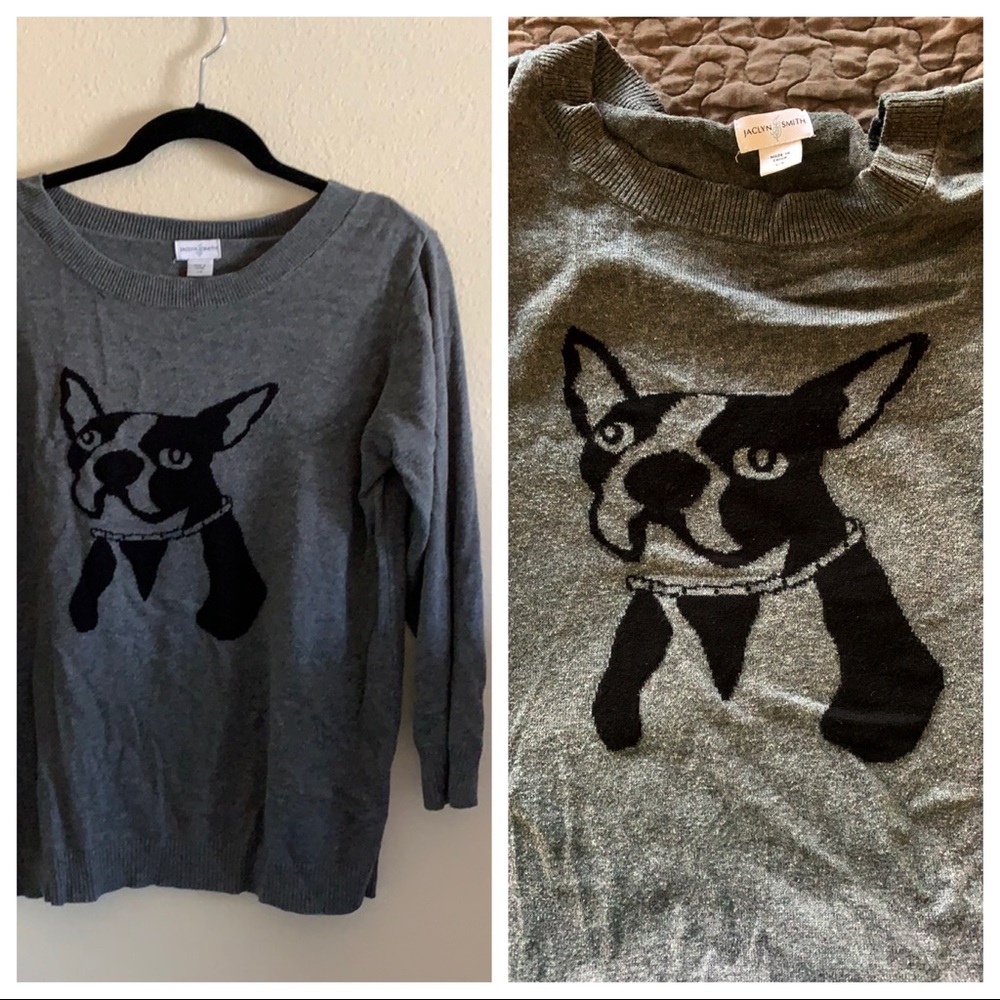 French Bulldog Light Sweater Dark Grey Bling L